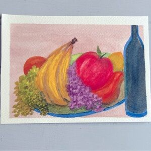 Original Watercolor Painting Small Fruit Plate‎ Colorful Ready To Frame NWOT